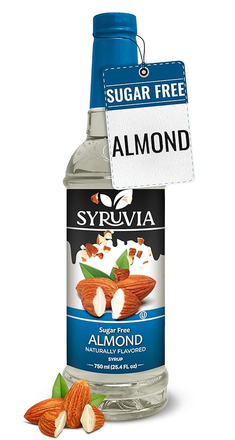 Syruvia Sugar Free Coffee Syrup, Almond Flavored Syrup for Drinks, Lattes, and Desserts – 25.4 fl oz