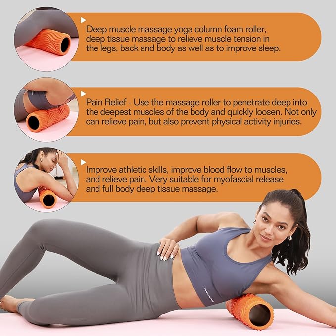 LTHTRADE Foam Roller, Trigger Point Foam Roller Massage Roller for Physical Therapy & Back Pain, Deep Tissue Massage Roller for Exercise, Pilates, Yoga (Orange)