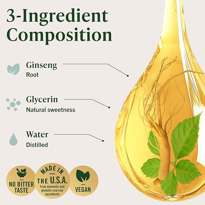 HERBAMAMA Panax Ginseng Root Tincture - Vegan Energy Support with Korean Red Ginseng Extract Liquid Drops - Non-GMO, Alcohol & Sugar-Free Immune Support Supplement - 28-Day Supply