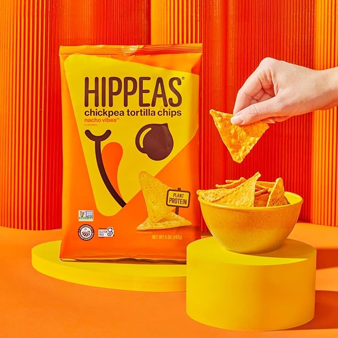 HIPPEAS Chickpea Tortilla Chips, Nacho Vibes Gluten Free Snacks, Dairy Free, Vegan, 7oz Bag, 3g Protein, 3g Fiber, Crunchy, Nutritious, Baked Plant Protein Snack, Non-GMO, Kosher
