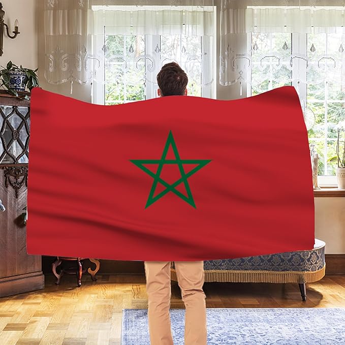 AhfuLife Morocco Flag 3x5 Ft, Large Morocco National Flags for Outside - Double Side with Brass Eyelets for World Cup Party Decorations, Soccer Party Bar Garden Decoration Indoor Outdoor