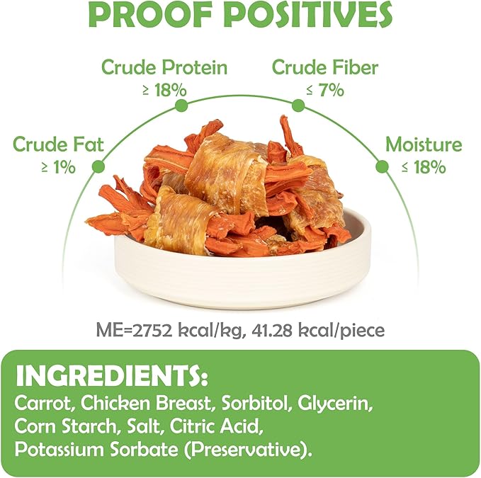 MON2SUN Rawhide Free Dog Treats, Chicken Wrapped Carrot Snacks, Healthy and Natural Chews for Small Dogs, 21.2oz (30 Count - Pack of 1)