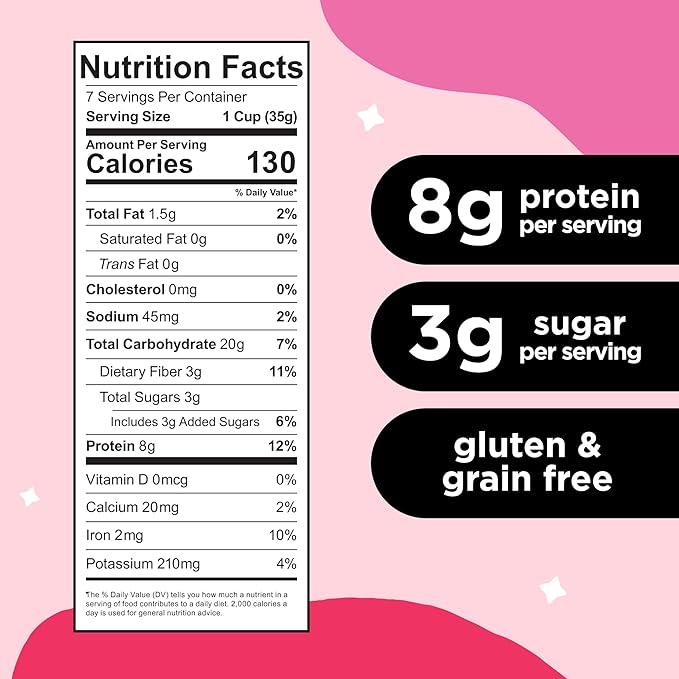 Three Wishes Grain-Free & Protein Cereal - Healthy, Low Sugar & Gluten-Free Breakfast Cereal - Low Carb, Plant-Based, Vegan & Non-GMO - Strawberry, 6-Pack