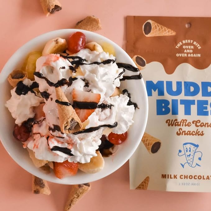 Muddy Bites Waffle Cone Snacks Bite Sized Chocolate Filled Waffle Cones for Snack or Dessert, Ice Cream Topping, Premium Chocolate made with Pure Cane Sugar, Kosher (Milk Chocolate, 5 Bags)