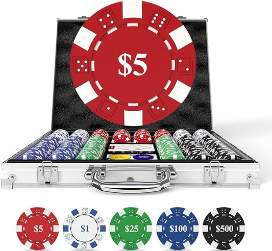 500pcs Numbered Poker Chip Set - 11.5g Heavyweight Casino Grade Composite Chips with Aluminum Case, 2 Decks of Cards, Dealer Buttons for Texas Hold'em & Blackjack - Complete Adult Game Night Kit