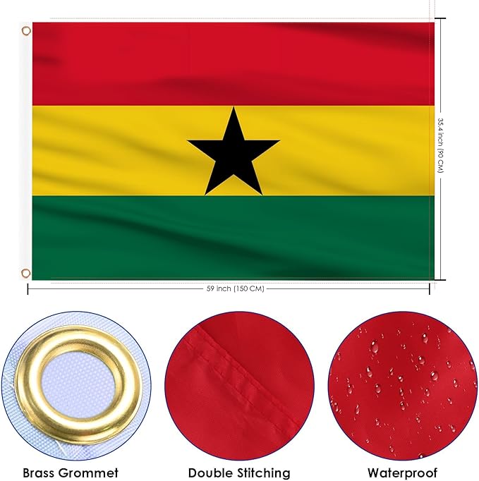 Ahfulife Ghana Flag 3x5 Ft, 1 Pc Large Ghanaian National Flags for Outdoor Indoor, Double Sided with Brass Eyelets for World Cup, Party, Garden, Bar, Street Decor