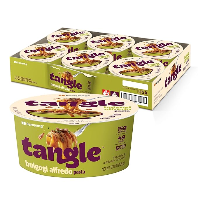 Samyang Tangle Bulgogi Alfredo Pasta Bowl | Futtuccine Pasta | Mukbang | 15g of Protein | 4g of Fiber | Chick Pea based | Easy Prep | Convenient | 6 Bowls