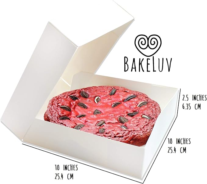 BAKELUV Pie Boxes 10x10x2.5 Inch | White / 50 pcs/Auto-Popup | Bakery/Pastry/Treats/Cookies/Cheesecake/Cake/Muffins/Donuts