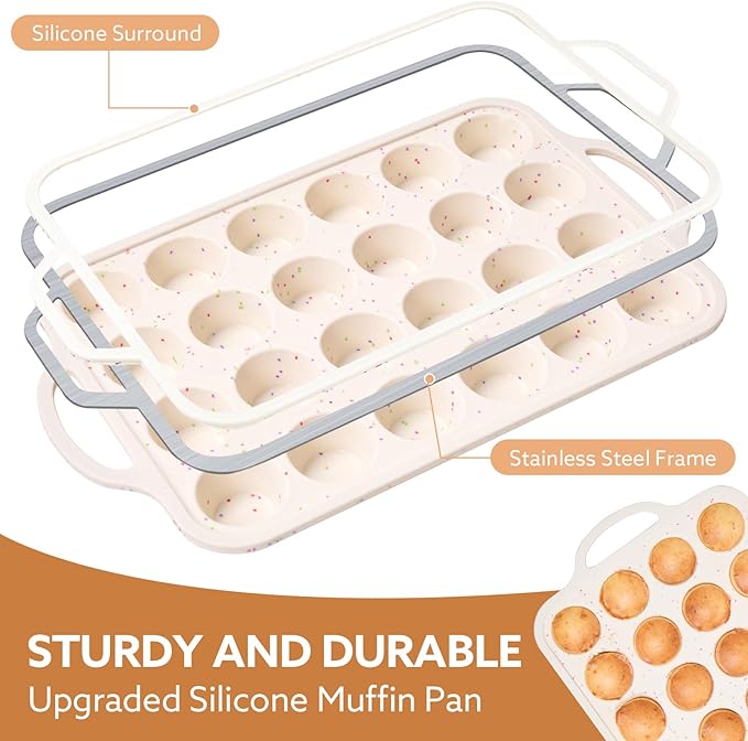 Biubumtu 2 Pack Silicone Muffin Pan, 24-Cup Silicone Cupcake Pan With Reinforced Stainless Steel Frame Inside, Nonstick Baking Cupcake Molds for Baking, Confetti