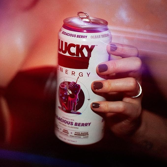 Lucky Energy Sugar Free Energy Drinks, Bodacious Berry, 16oz Cans (12-Pack) Healthy, Zero Sugar Energy Drink with Maca, Ginseng, Beta-Alanine, Taurine & 200mg Caffeine