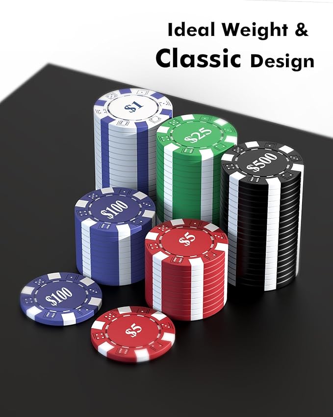 HEITOK Poker Chips 1000 Chips Set with Denominations, 11.5g Weighted Numbered Casino Chips Set, 2 Decks with Compact Aluminum Case for Texas Hold'em, Blackjack Chips