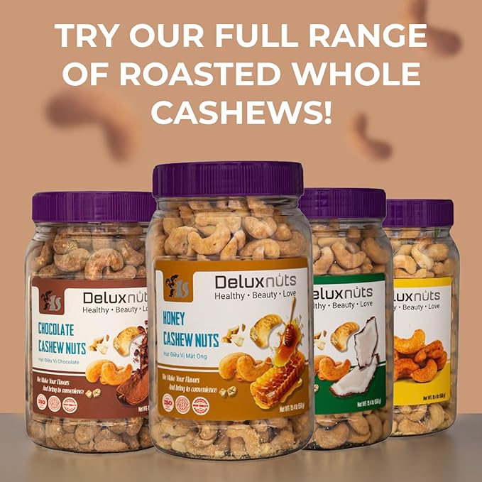 DELUXNUTS Premium Roasted Honey Cashew Crunch 21oz | Sweet Honey Roasted Cashews Gift, Whole Cashew Nuts Snack Mix, Healthy Gourmet Snack for Adults, High Protein, Gluten-Free, Premium Holiday Gift Idea