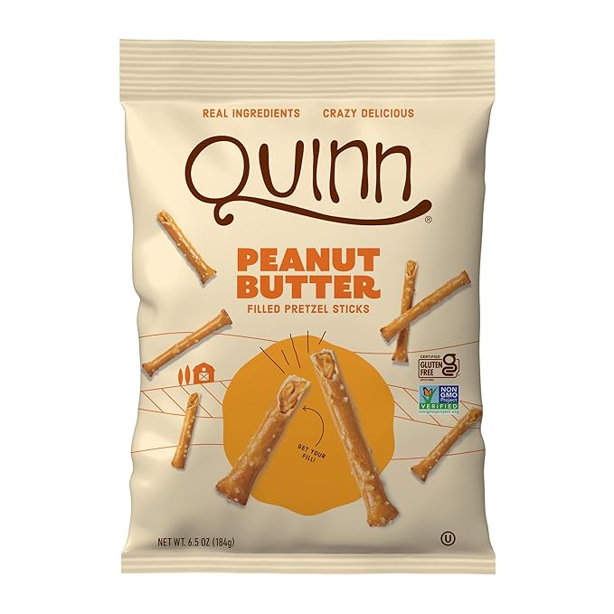 Quinn Snacks Peanut Butter Filled Pretzel Sticks - Gluten Free Snack, Salty & Crunchy, Made with Real Natural Ingredients, Peanuts, Sorghum, & Root Vegetables, Dairy Free, Vegan - 6.5 oz (Pack of 4)