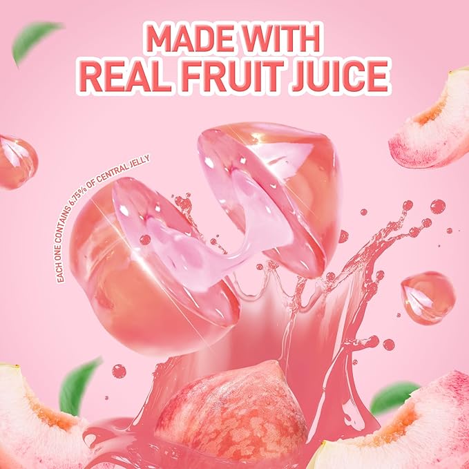 AMOS 4D Gummy Candy Peach Burst – 3D Peach Shaped, Jelly-Filled, Natural Flavor Fruit Gummy – 240g Box (Pack of 10) – Fruit-Filled Gummy Treats for Kids & Adults