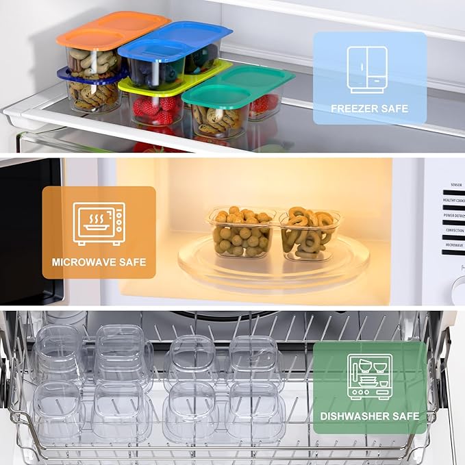 Reusable Snack Containers with Lids for Kids-Gemstone Bright 5 PACK, [UNIQUE DESIGN 2-COMPARTMENT] BPA-Free/Microwave/Dishwasher Safe, Snack Bowls Container for On-the-Go Meals,Camping and Travel