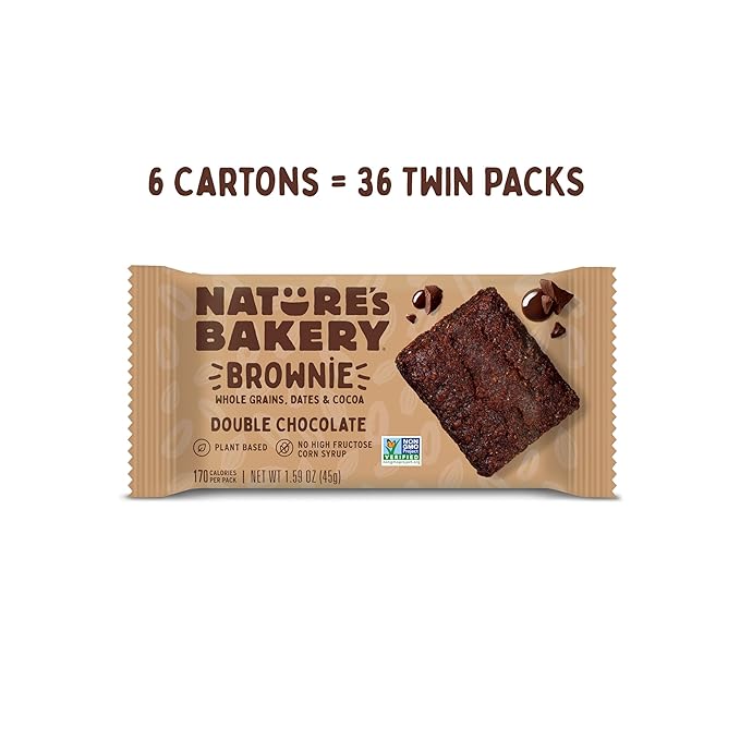 Nature’s Bakery Double Chocolate Brownie Bars, Whole Grains, Dates, and Cocoa, Plant Based, Dairy-Free, Snack Bar, 6 Count (Pack of 6)
