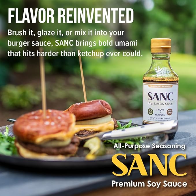 SANC All Purpose Korean Soy Sauce, 12.2 Fl Oz (Pack of 1) – Less-Sodium Salt Substitute, NON-GMO Bean, No Artificial Additives, Naturally Brewed Soy Sauce with Music Fermentation
