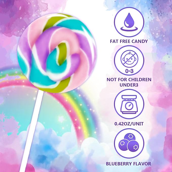 Rainbow Twisty & Swirl Lollipops 32pk, Mermaid Lollipops Candy Individually Wrapped Bulk, Unicorn Candy Swirl Lollipop Suckers, Unicorn Birthday, Blueberry Flavor