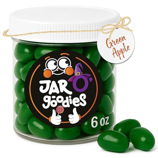Jar O' Goodies - Valentines Day Sweet Treats, Green Apple Jelly Beans Gift Set, Original Chewy Candies (6 Ounce, 1 Pack) Party Favor - Gluten & Nut Free, Kosher Parve