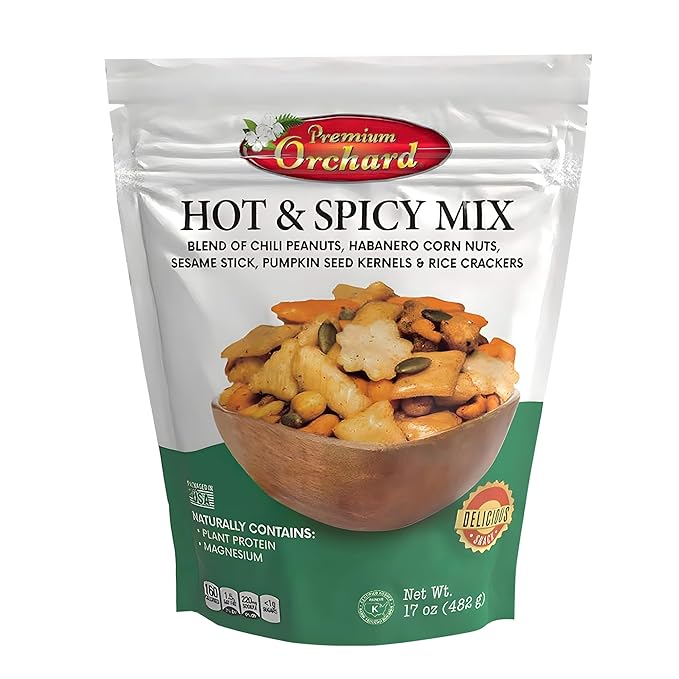 MIXED NUTS Hot & Spicy Mix - Chili Peanuts Habanero Corn Nuts Sesame Sticks Pumpkin Seed Kernels and Rice Crackers Snacks Non GMO Healthy Snacks Nuts - 17 oz