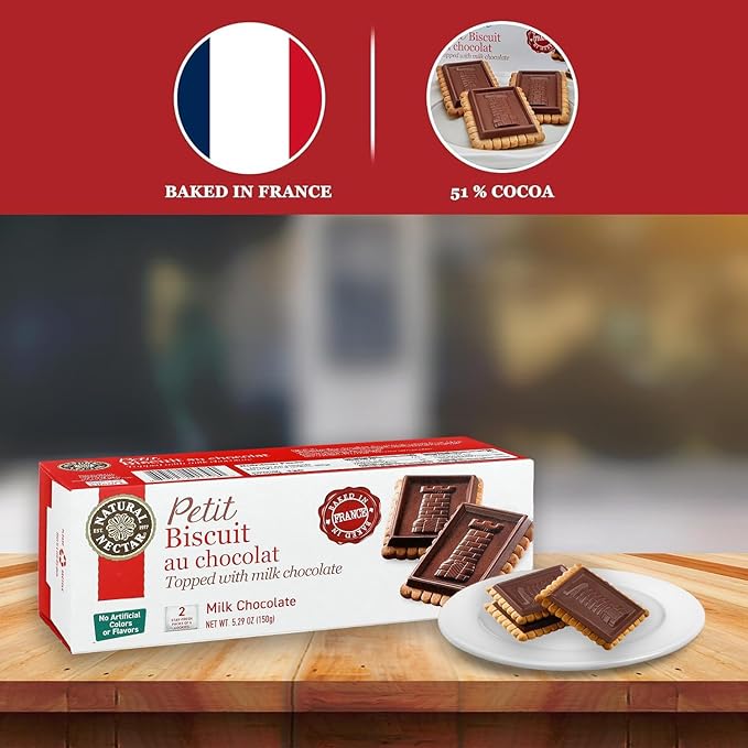 Natural Nectar Petit Biscuit Milk Chocolate – 6 Pack (6 × 5.29 oz) – Crisp European-Style Biscuits Covered in Smooth Milk Chocolate; Snack Cookies for Coffee, Tea & Desserts
