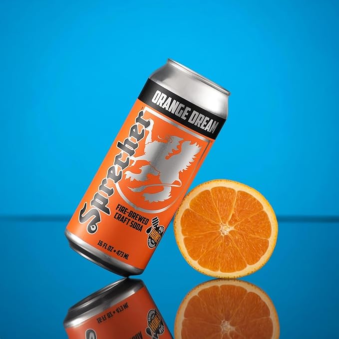 Sprecher Orange Dream 16 fl oz Cans (12 Pack), Fire-Brewed Craft Soda with Real Honey, Gourmet Orange Soda, Caffeine-Free Handcrafted Soft Drink