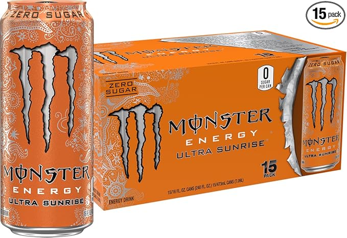 Monster Energy Ultra Sunrise, Sugar Free Energy Drink, 16 Fl Oz | Pack of 15