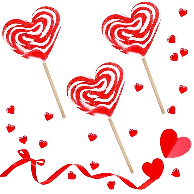 12-Pack Fruidles Jumbo 80 Gram Swirl Lollipop Red and White Heart Design, Party Bag Fillers, Individually Wrapped,