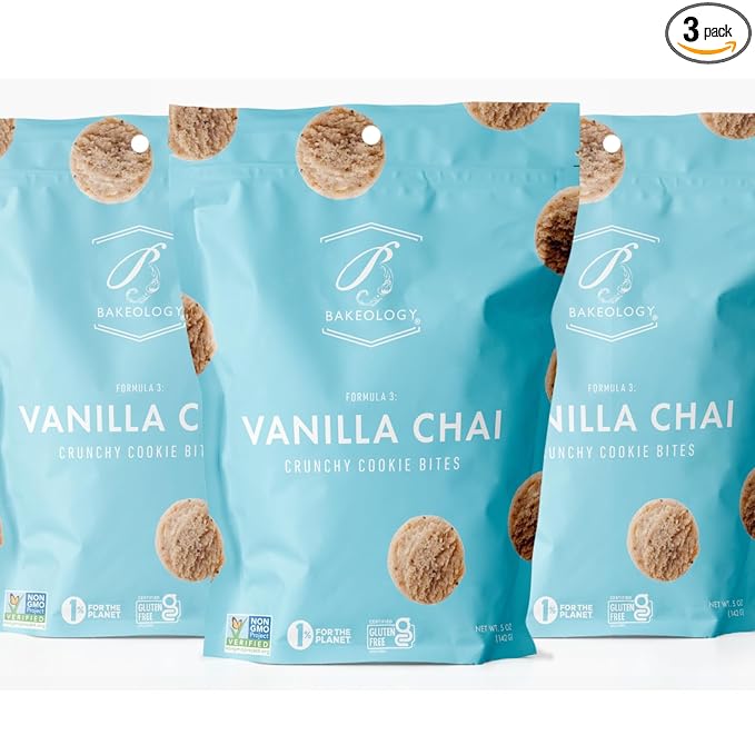 Bakeology Vegan Cookies- Vanilla Chai Gluten Free Crunchy Mini Cookie Bites, Dairy Free, Non-GMO, 0g Trans Fat, Plant Based Dessert Sweets, Made with Coconut Oil & Pure Ingredients