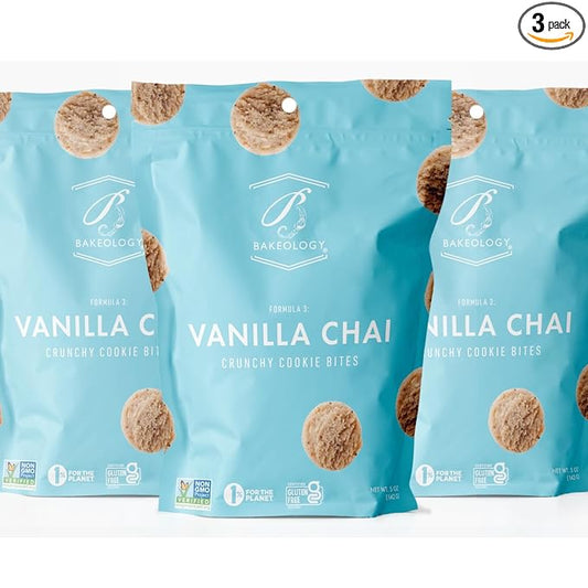 Bakeology Vegan Cookies- Vanilla Chai Gluten Free Crunchy Mini Cookie Bites, Dairy Free, Non-GMO, 0g Trans Fat, Plant Based Dessert Sweets, Made with Coconut Oil & Pure Ingredients