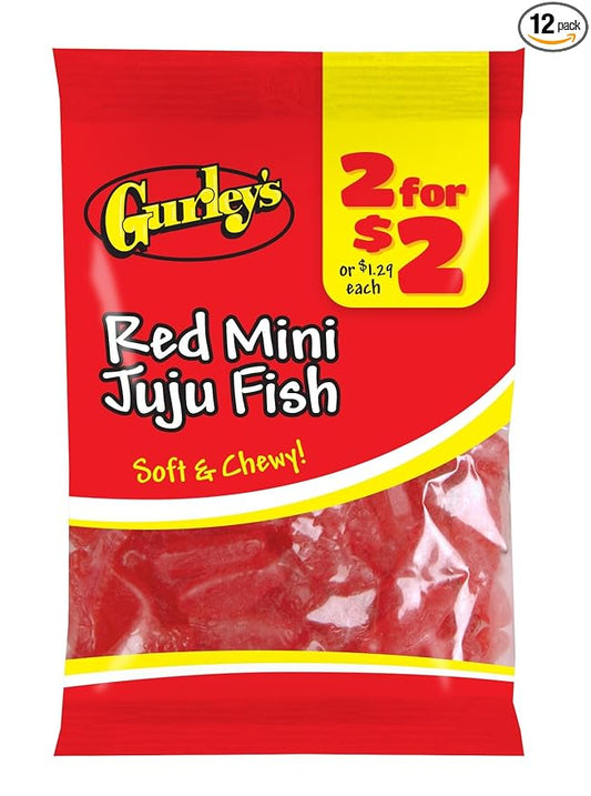 Gurley's Red Mini Fish Gummies, Sweet Berry-Flavored Chewy Treats (Pack of 12)
