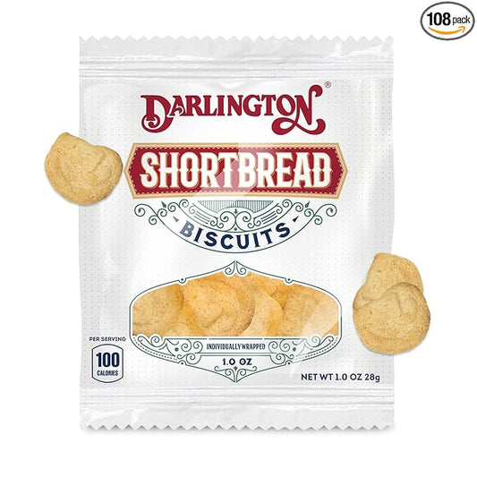 Darlington Snacks Individually Wrapped Shortbread Cookies Biscuit Bites, 1.0 Oz Butter Short Bread Cookies, Made in USA, 108 Count (6.75 lbs Total)