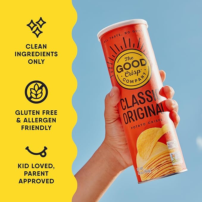 The Good Crisp Company, Original Gluten Free Potato Chips (5.6 Ounce Canisters, Pack of 8), Non-GMO, Allergen Friendly, Potato Chip Snack Pack, Gluten Free Snacks