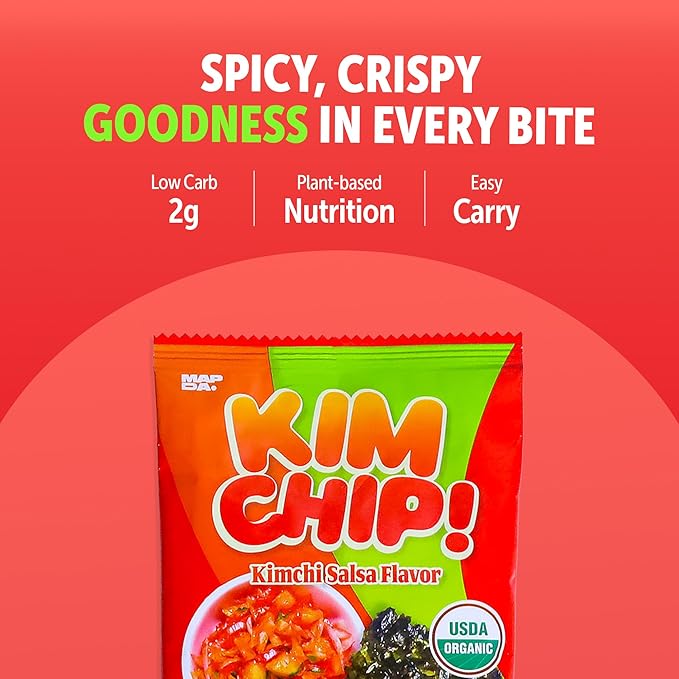 KIMCHIP (10-Pack) Spicy Kimchi Salsa Seaweed Snack – organic, vegan, gluten-free, low-calorie nori chips