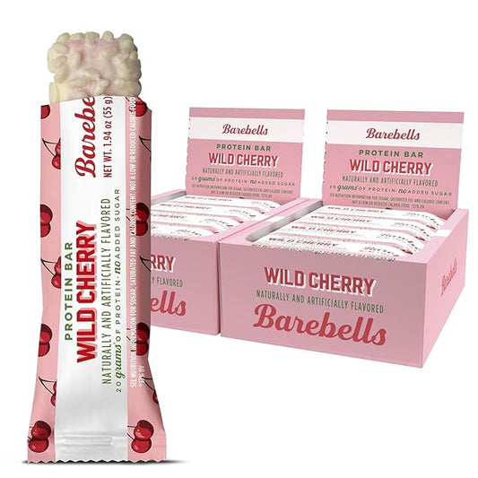 Barebells Protein Bars Wild Cherry - 24 bars (2 Packs of 12) - 1.9oz Bars - Protein Snacks with 20g of High Protein - White Chocolate Protein Bar with 1g of Total Sugars - On The Go Protein Snack & Breakfast Bars