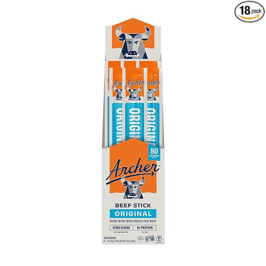 Archer Jerky Beef Jerky Sticks - Grass Fed Beef Snack, Individually Wrapped, Bulk Snack Packs, Gluten Free, Paleo, Keto - 1 oz Meat Sticks (Pack of 18)