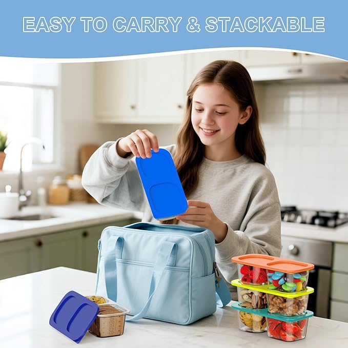 Reusable Snack Containers with Lids for Kids-Gemstone Bright 5 PACK, [UNIQUE DESIGN 2-COMPARTMENT] BPA-Free/Microwave/Dishwasher Safe, Snack Bowls Container for On-the-Go Meals,Camping and Travel