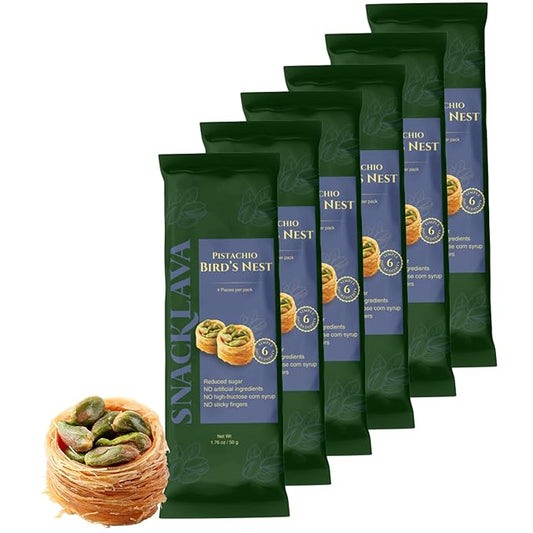 Snacklava Pistachio Bird's Nest Baklava - 6 Pack (24 Pieces) - No Artificial Ingredients, Colors or Preservatives - Premium Handmade Pastries