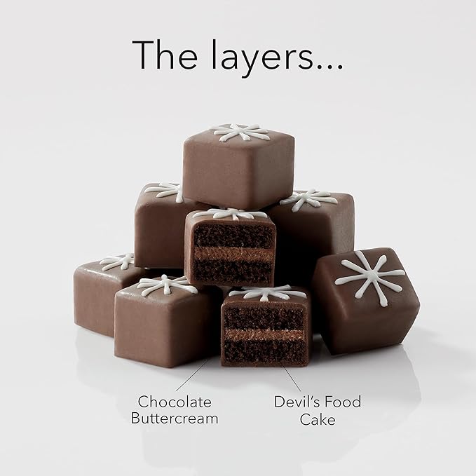 The Swiss Colony Happy Holidays Petits Fours Cakes – Gourmet Cake Assortment with Chocolate, Layer Cakes, and Jam – Christmas Dessert Gift – (Pack of 36)