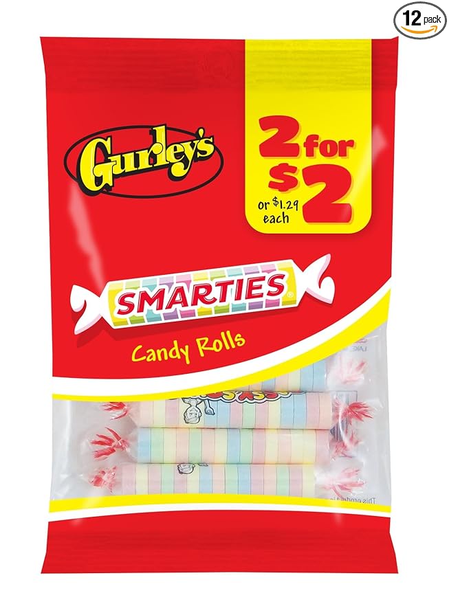 Gurley's Smarties, Classic Multi-Flavored Sugar Candy Rolls (Pack of 12)