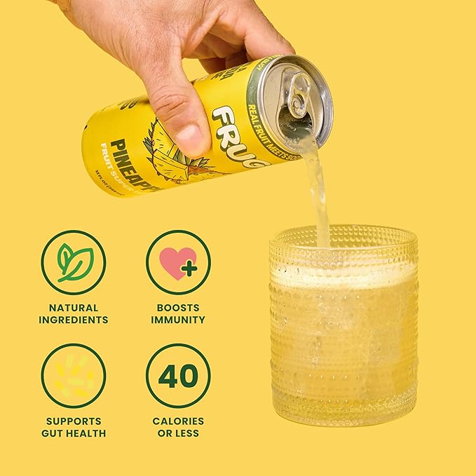FRUGA Pineapple Sparkling Fruit Super Soda | Prebiotic Soda, Low Calorie, Healthy Soda Benefits and Vitamin Boost