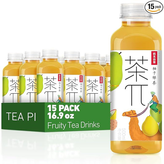 Tea PI Iced Tea – Green Tea, Pomelo Sweet Iced Fruit Tea Bottles, Real Juice, -16.9 fl oz, 500mL, 15 Pack