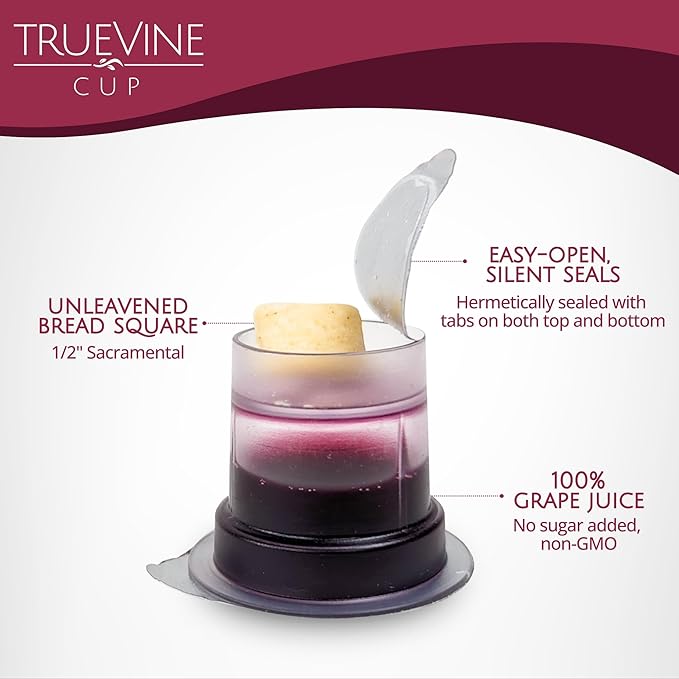 TrueVine Top & Bottom Communion Cups and Wafer Set - Prefilled Cups with Fresh Unleavened Bread & Grape Juice - Carefully Packaged & Easy to Open, Ideal First Communion Favors for Guests (200 Count)