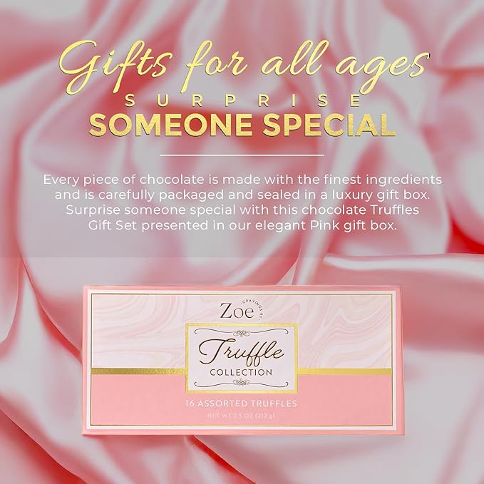 CRAVINGS BY ZOE Valentines Day and Birthday Chocolate Truffles Gift Box | 16 Count | Assorted Gourmet Milk & Dark Chocolate Candy Food Gift Basket Anniversary, Get Well, Holiday, Thank You Men Women Mom Her