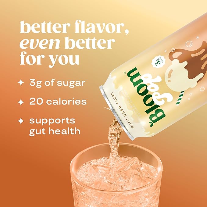 Bloom Pop Prebiotic Soda 12 Pack, Rootbeer Float Flavor, 12oz Cans | Prebiotic Soda for Gut Health, Low Calorie Soda, No Caffeine, Healthy Soft Drink Alternative
