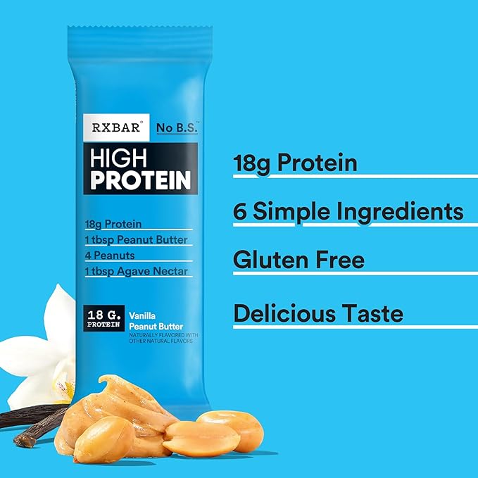 RXBAR High Protein Bars, Gluten Free, Protein Snacks, Vanilla Peanut Butter (6 Boxes, 30 Bars)