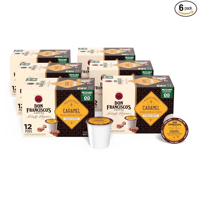 Don Francisco's Caramel Flavored Coffee Pods, 72 Count, Medium Roast, Compatible with Keurig Brewers