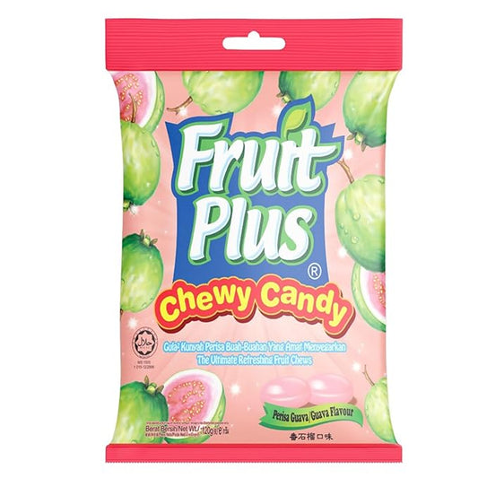Fruit Plus Chewy Candy, Malaysian Individually Wrapped Bulk Candy, Fruit Snacks for Halloween Christmas Party, Non-Melting, 4.2 Oz Bag (Approx. 39 Count) (Guava)