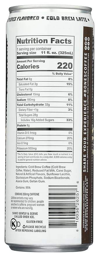Bones Coffee Company S'morey Time Cold Brew Latte S'mores & Graham Crackers Flavored Coffee | Ready To Drink 100% Coffee Can Smooth Sweet Blend Cans 11 Fl Oz (4 Pack)