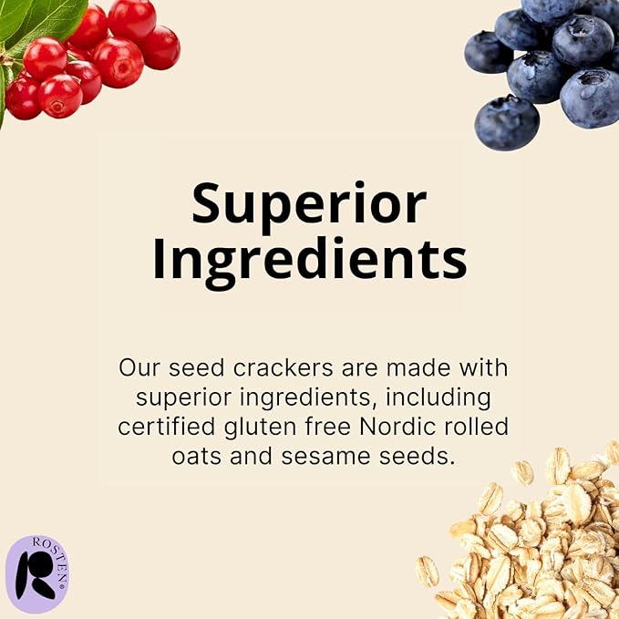 ROSTEN SeedBoost Seed Crackers (8 Pack) Artic Berries Flavor with Wild Blueberries & Lingonberries - Vegan, Non-GMO, Gluten Free (2.5oz Each)